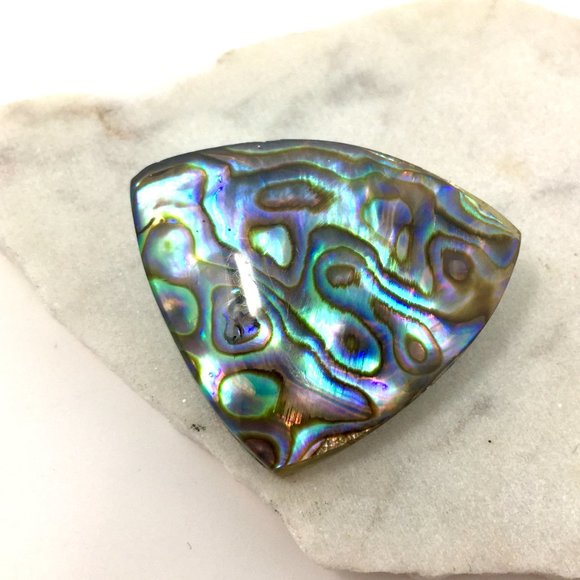 Vintage Triangular Abalone Shell Resin Coated Pin Brooch - Picture 2 of 13